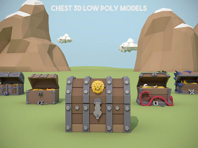 Chest 3D Low Poly Models 3d art chest chests fantasy game gamedev gold indie indie game lowpoly mmo model models pack poly rpg set sets treasure