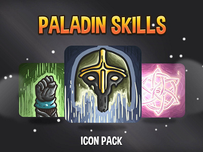 Free Paladin Skill Icon Pack 2d art asset assets fantasy game gamedev icon icons indie indie game mmo pack paladin rpg set sets skill skills vector