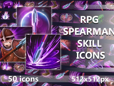 Spearman Skill Game Icons 2d art asset assets fantasy game gamedev icon icone icons indie indie game mmorpg pack psd rpg set skill skills warrior