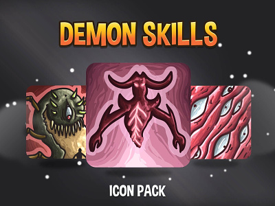Demon Skills Icon Pack 2d art asset assets demon game gamedev icon icone icons indie indie game mmorpg monster monsters rpg set skill skills vector