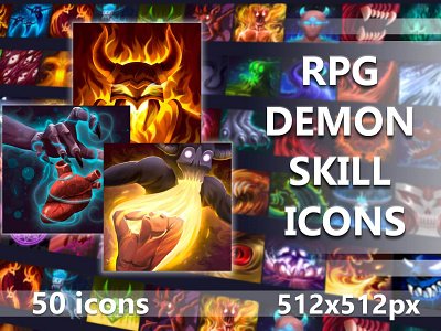 RPG Demon Skill Icons 2d art assets demon evil fantasy game gamedev icon icons indie magic mmo mmorpg pack psd rpg set skill skills