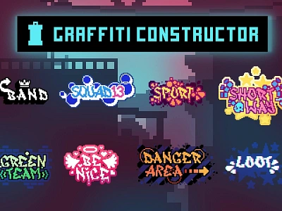 Free Graffiti Constructor Pixel Art 2d art asset assets construct craftpix cyber cyberpunk game gamedev indie pack pixel pixelart pixelated png psd set sets text