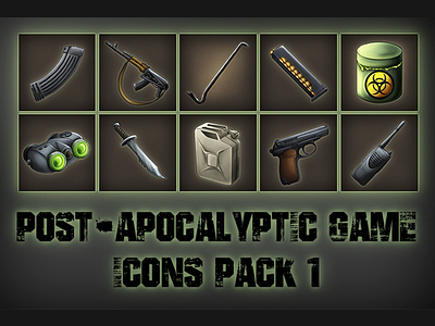 Post-apocalypse – Free Icons 2d apocalypse apocalyptic asset assets future game gamedev icon icons indie items pack post-apocalypse post-apocalyptic rpg survival weapon weapons