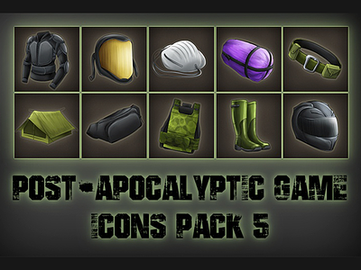Post-apocalypse Icons 2d asset assets clothes game gamedev icon icons indie game item items mask object objects pack post-apocalypse post-apocalyptic rpg shoes tent
