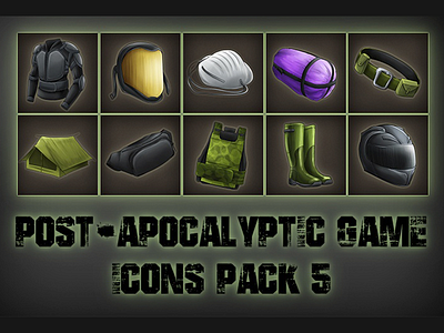 Post-apocalypse Icons 2d asset assets clothes game gamedev icon icons indie game item items mask object objects pack post apocalypse post apocalyptic rpg shoes tent