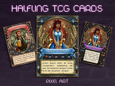 Halfling TCG Cards Asset Pack 2d art asset assets card cards ccg character fantasy game gamedev illustration indie pixel pixelart pixelated psd rpg set tcg