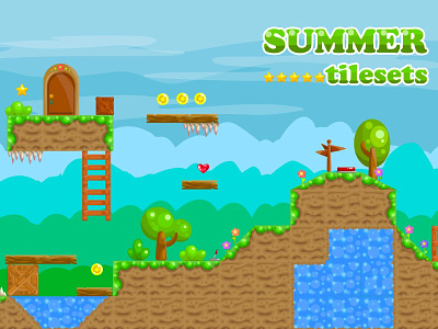 Game Tileset For Platformer Summer fantasy gamedev gaming platformer summer tileset