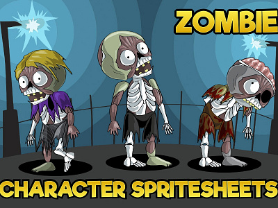 2d Game Zombie Character Sprite - Pack 2 apocalypse character defence gamedev gaming platformer rpg tower zombie