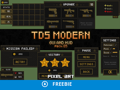 Free TDS Modern: GUI Pixel Art 8 bit gamedev gameinterface gui pixel art tds