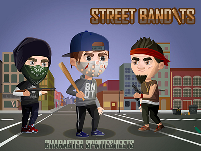 2D Game Street Bandits Character Sprites Sheets bandits character gamedev gaming platformer shooter