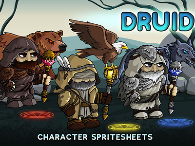 2D Fantasy Druid Sprite character druid fantasy game gamedev gaming indie game rpg sprite superhero tower defence