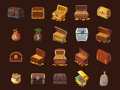 Chests and Treasures 2D Game Items 2d chest game game assets game items objects treasures