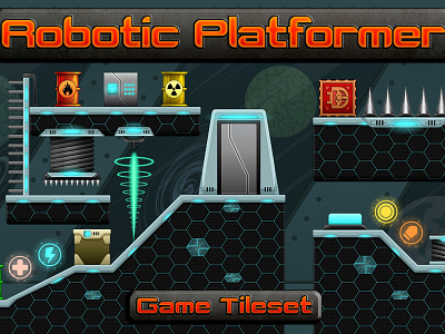 Robotic Platformer 2D Tileset 2d game game assets game design gamedev gaming platformer tile set tiles