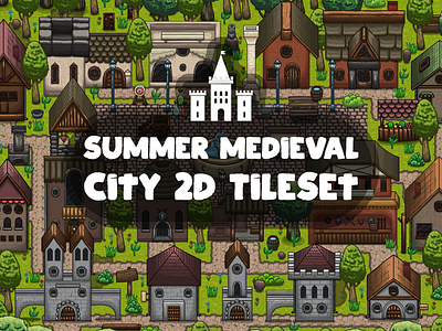 Summer Medieval City Tile set 2d city tileset game game assets gamedev rpg tile set tileset
