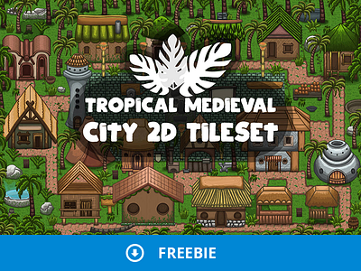 Free Tropical Medieval City Game Tileset 2d game game assets gamedev rpg tileset