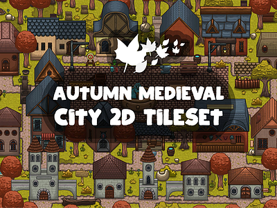 Autumn Medieval City Tile set 2d game game assets gamedev rpg tile set tileset