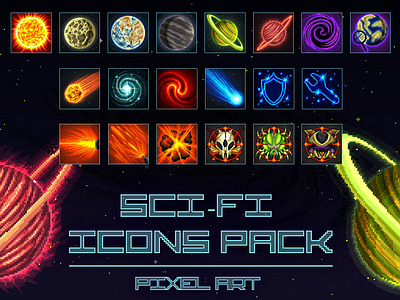 Free Pixel Art Sci Fi Icons 2d free freebie game assets gamedev icons pixel art sci fi