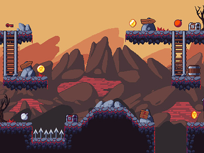 Platformer Hell Game Tileset Pixel Art