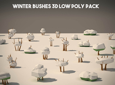 Free Winter Bushes 3D Low Poly Pack 3d bushes gamedev low poly low poly lowpoly lowpolyart winter