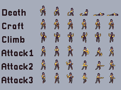 Free 3 Character Sprite Pixel Art by 2D Game Assets on Dribbble