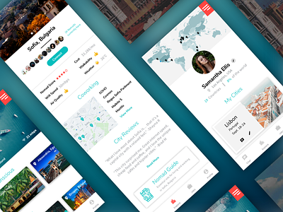 Nomad App Concept coworking design digital nomad guide info page map profile travel ui ux