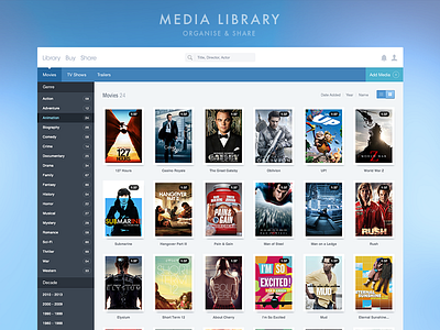Media Library Shot application browse media library move archive movies ui user interface