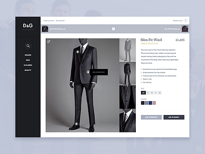 Product Detail Page concept dg fashion filters product detail products products page suits ui user interface