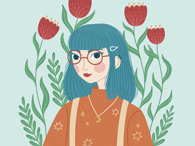 Spring Lady Portrait character cute draw this in your style flowers illustration plants portrait procreate spring