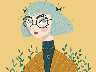 The Skeptical Girl character draw this in your style dtiys girl hand drawn illustration plant portrait procreate