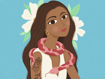 Snake Girl challenge character cute draw this in your style flowers hand drawn illustration portrait procreate snake tattoos