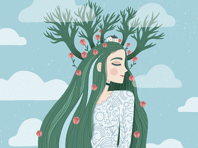 Whimsical Forest Spirit character draw this in your style forest illustration magic nature procreate roses spirit woman