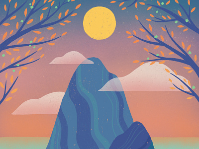 Alone with the Mountains colourful digital illustration illustration landscape magical mountains mystical nature peaceful procreate serene sun whimsical