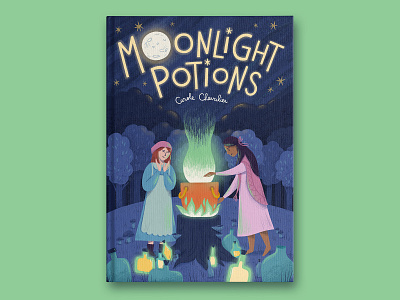 Moonlight Potions Book Cover book cover cauldron folktale week illustration lettering magical middle grade moon mysterious novel potion procreate tale typography witch young adult