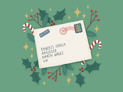 Christmas in North Wales christmas christmas card christmas letter cute envelope family festive gift holiday holly illustration lettering magical procreate wales