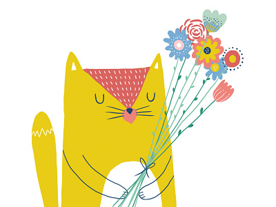Cute Cat with Flowers