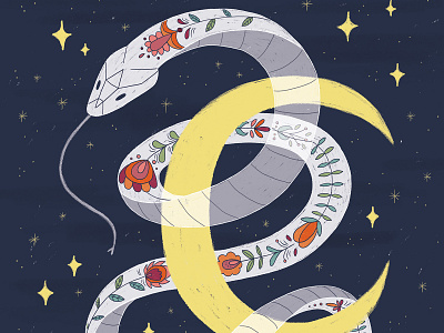 Folktale Week Illustration - Animal animal childrens book folklore illustration magic moon night pattern serpent snake space spirit