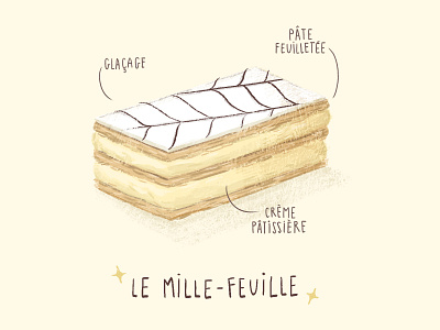 Mille-Feuille illustration baking boulangerie childhood cream dessert digital illustration french food illustration memories mille feuille patisserie