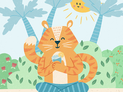 Tiger on Holiday Illustration animal challenge character colourful cute draw this in your style holiday illustration lemonade summer sun tiger