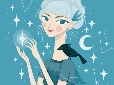Winter Witch Illustration astrology astronomy character draw this in your style dtiys illustration magical portrait stars whimsical winter witch