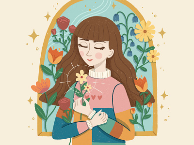 Plant Lady Illustration botanical character cute draw this in your style dtiys flowers illustration magical nature plants portrait procreate