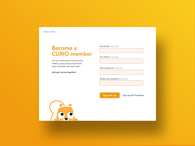 Curio member signup form community membership sign up