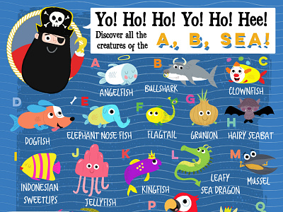 'A, B, Sea' Poster animals children childrens childrens illustrations cute illustration picturebook