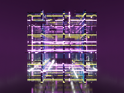 Neon Cube abstract glow grid magicavoxel neon power voxel voxelart voxels