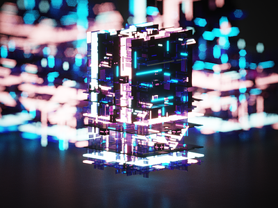 Float Cube abstract future isometric magicavoxel neon voxel voxels