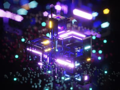 Sky Lights abstract future isometric l magicavoxel neon voxel voxels