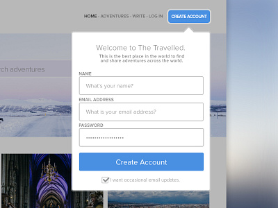 The Travelled: Login Modal dailyui login modal photography travel