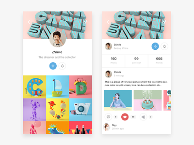 Collected pictures app cartoon colour grid interface picture typography ui ux