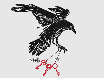 Stolen keys black book corbeau corvo crow editorial heart illustration keys magazine raven stolen