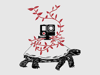 Hidden action camera doing a slow motion action book camera concept editorial gopro illustrateur illustration ilustrador magazine turtle