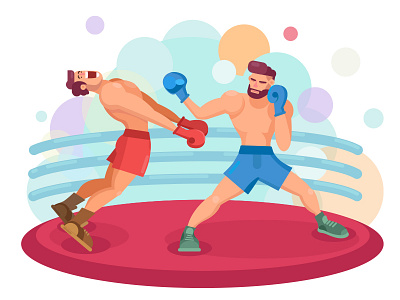 Boxing action boxing character fighting flat illustration man match sports stage